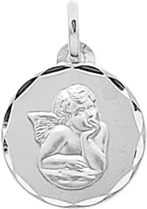 Pendentif médaille religieuse Medaille ange or 375/1000 blanc Gris rhodié
