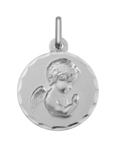 Pendentif médaille religieuse Medaille ange or 375/1000 blanc Gris rhodié