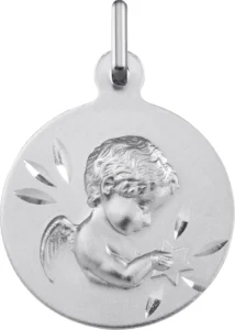 Pendentif médaille religieuse Médaille ange or 750/1000 blanc Gris rhodié