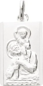 Pendentif médaille religieuse médaille st christophe argent rhodi gris rhodié