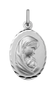 Pendentif médaille religieuse médaille vierge.à.l'enfant ag925rh argent gris rhodié