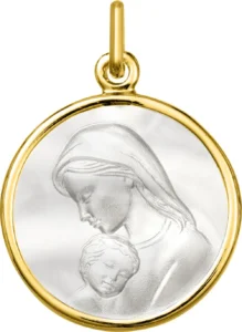 Pendentif médaille religieuse Médaille vierge à l'enfant nacr or 750/1000 jaune