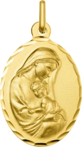 Pendentif médaille religieuse Médaille vierge à l'enfant or 750/1000 jaune