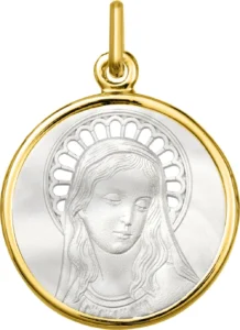 Pendentif médaille religieuse Médaille vierge.couronne nacr or 750/1000 jaune
