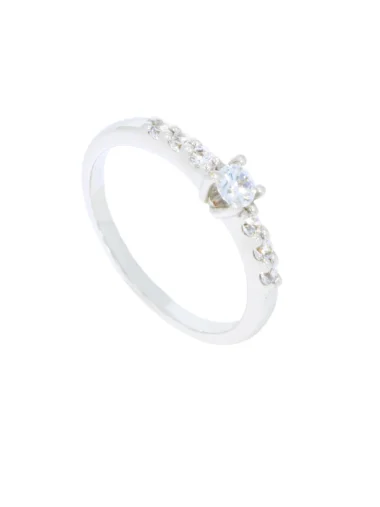 Solitaire taille 54 accompagné 7 bts = 0,17ct hp1 or 750/1000 gris
