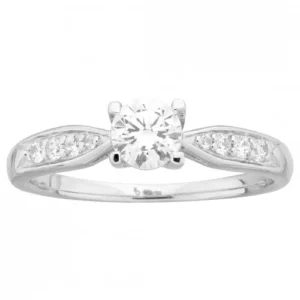 Solitaire taille 56 argent et oxydes de zirconium sur les cotes gris rhodié