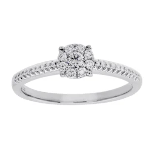 Solitaire taille 58 multi-diamants accompagné Or 750/1000 Gris rhodié