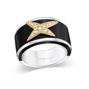 Bague empierrée Mauboussin taille 56 la star de la cote d'azur noir argent or jaune etoile mauboussin or jaune Gris rhodié