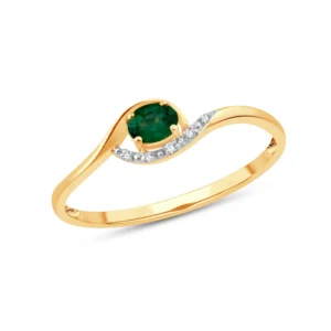 Bague empierrée taille 54 1 émeraude 0,14cts + 5dts 0,010cts or jaune rh 375 Or 375/1000