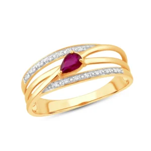 Bague empierrée taille 54 1 rubis 0,16cts + 14dts 0,040cts or jaune rh 375 Or 375/1000