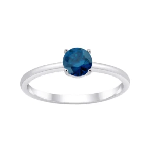 Bague empierrée taille 54 1 topaze blue london ronde 5mm Or 750/1000 Gris rhodié