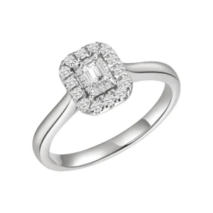 Bague empierrée taille 54 1dt émeraude 0,105cts + 26dts 0,143cts or blanc/pall 750 Or 750/1000 Gris palladié