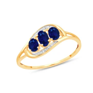 Bague empierrée taille 54 3 saphirs 0,55cts + 2dts 0,003cts pj rh 375 Or 375/1000 Jaune