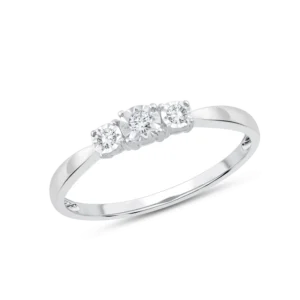 Bague empierrée taille 54 3dts 0,07cts Or 375/1000 Gris rhodié