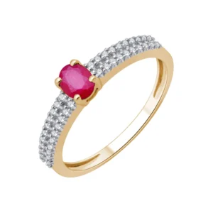 Bague empierrée taille 54 40dts 0,15cts 1 rubis 0,5cts or jaune rh 750 Or 750/1000
