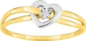 Bague empierrée taille 54 diamant.past 0.01ct gh-p1 or 750/1000 jaune Bicolore