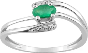 Bague empierrée taille 54 émeraude or 750/1000 blanc Gris rhodié