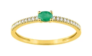 Bague empierrée taille 54 émeraude oxyde de zirconium or 750/1000 jaune