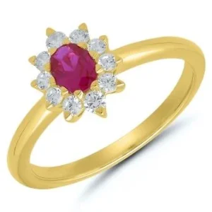 Bague empierrée taille 54 entourage rubis ovale 5x4 dm t 0.25ct or jaune Or 750/1000