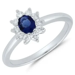 Bague empierrée taille 54 entourage saphir ovale 5x4 dm t 0.25ct or gris Or 750/1000