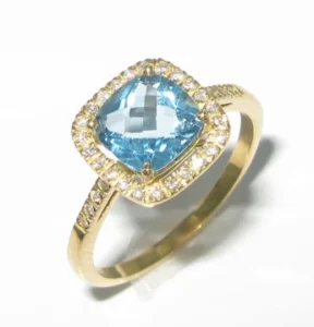 Bague empierrée taille 54 entourage topaze bleue antik 7 dm t 0,13ct or gris Or 750/1000 Gris rhodié