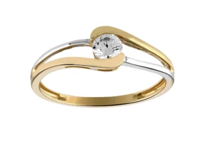 Bague empierrée taille 54 Or 375/1000 bague ajour bicolore oxyde de zirconium 3.9mm
