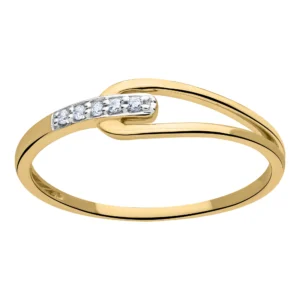 Bague empierrée taille 54 Or 375/1000 bague bicolore diam hp1 0.036ct Jaune