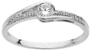 Bague empierrée taille 54 Or 375/1000 bague oxyde de zirconium 3,9mm et 1mm or gris Gris rhodié