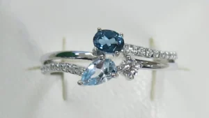 Bague empierrée taille 54 Or 375/1000 bague topaze bleue traitee 4x3 5x3 Gris rhodié