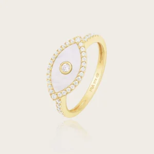 Bague empierrée taille 54 or 375/1000 oxyde de zirconium nacre j'ose Jaune