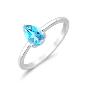 Bague empierrée taille 54 poire sky blue topaze 7x5 Or 750/1000 Gris rhodié