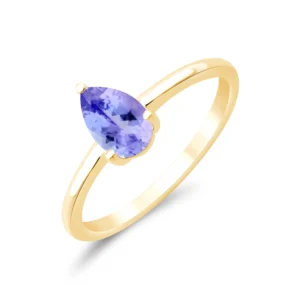 Bague empierrée taille 54 poire tanzanite 7x5 Or 750/1000 Gris rhodié