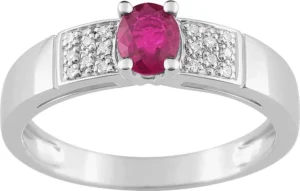 Bague empierrée taille 54 rubis 0.44 + diamant 0.048 ct gor750 Or 750/1000 Gris rhodié
