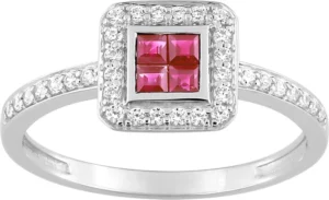 Bague empierrée taille 54 rubis oxyde de zirconium or 750/1000 blanc Gris rhodié