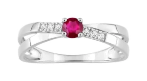 Bague empierrée taille 54 rubis oxyde de zirconium or 750/1000 blanc Gris rhodié