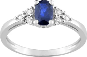 Bague empierrée taille 54 saphir 0.56 + diamant 0.048 ct gor750 Or 750/1000 Gris rhodié
