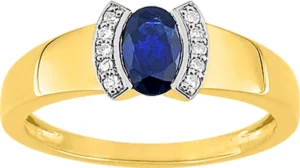 Bague empierrée taille 54 saphir 0.56 diamant 0.05ct gh-p1 or 750/1000 jaune+rh