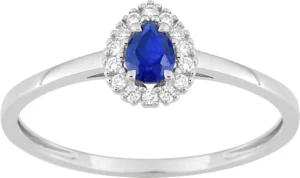 Bague empierrée taille 54 saphir synthétique diamant synthétique f-vs 0.07ct or 375/1000 blanc Gris rhodié