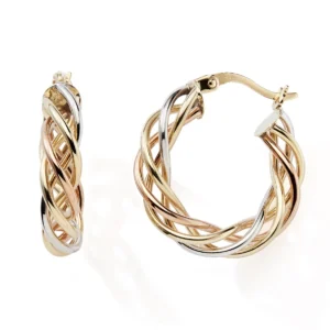 Boucles d'oreilles créoles 375 3ors cercle Or 375/1000 Tricolore