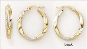 Boucles d'oreilles créoles Or 375/1000 diamantée ovale bicolore fil 3mm Bicolore