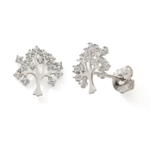 Boucles d'oreilles puces 375 or gris arbre de vie oxyde de zirconium Or 375/1000 Gris rhodié