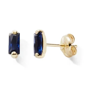 Boucles d'oreilles puces 375 or jaune oxyde de zirconium bleu barette 5mm Or 375/1000