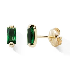 Boucles d'oreilles puces 375 or jaune oxyde de zirconium vert barette 5mm Or 375/1000