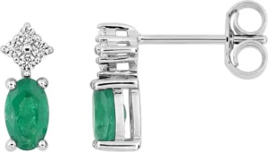 Boucles d'oreilles puces Bo. émeraude oxyde de zirconium or 750/1000 blanc Gris rhodié