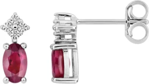 Boucles d'oreilles puces Bo. rubis oxyde de zirconium or 750/1000 blanc Gris rhodié