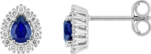 Boucles d'oreilles puces Bo. saphir synthétique diamant synthétique f-vs 0.14ct or 375/1000 blanc Gris rhodié