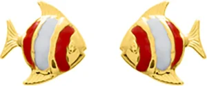 Boucles d'oreilles puces Bo.+vis poussette.belge laque or 375/1000 jaune