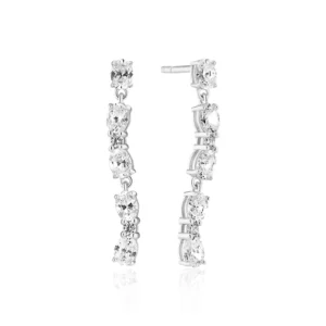 Boucles d'oreilles puces ellera ovale sette argent sterling 925 white zirconia gris rhodié