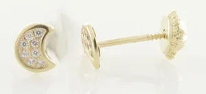 Boucles d'oreilles puces or 375/1000 vis or jaune lune oxyde de zirconium