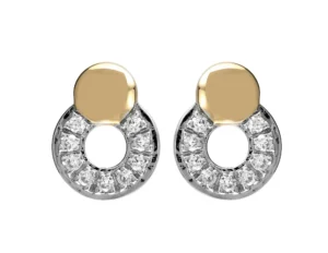 Boucles d'oreilles puces Or 750/1000 bicolore cercle 18 diamants 0.09ct or gris/ros Bicolore